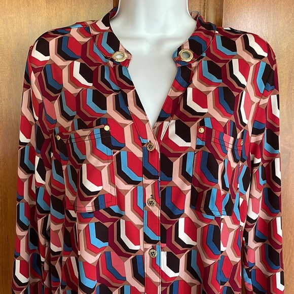 ANNE KLEIN GEOMETRIC PRINT BLOUSE SIZE S EXCELLENT CONDITION! - Picture 9 of 10